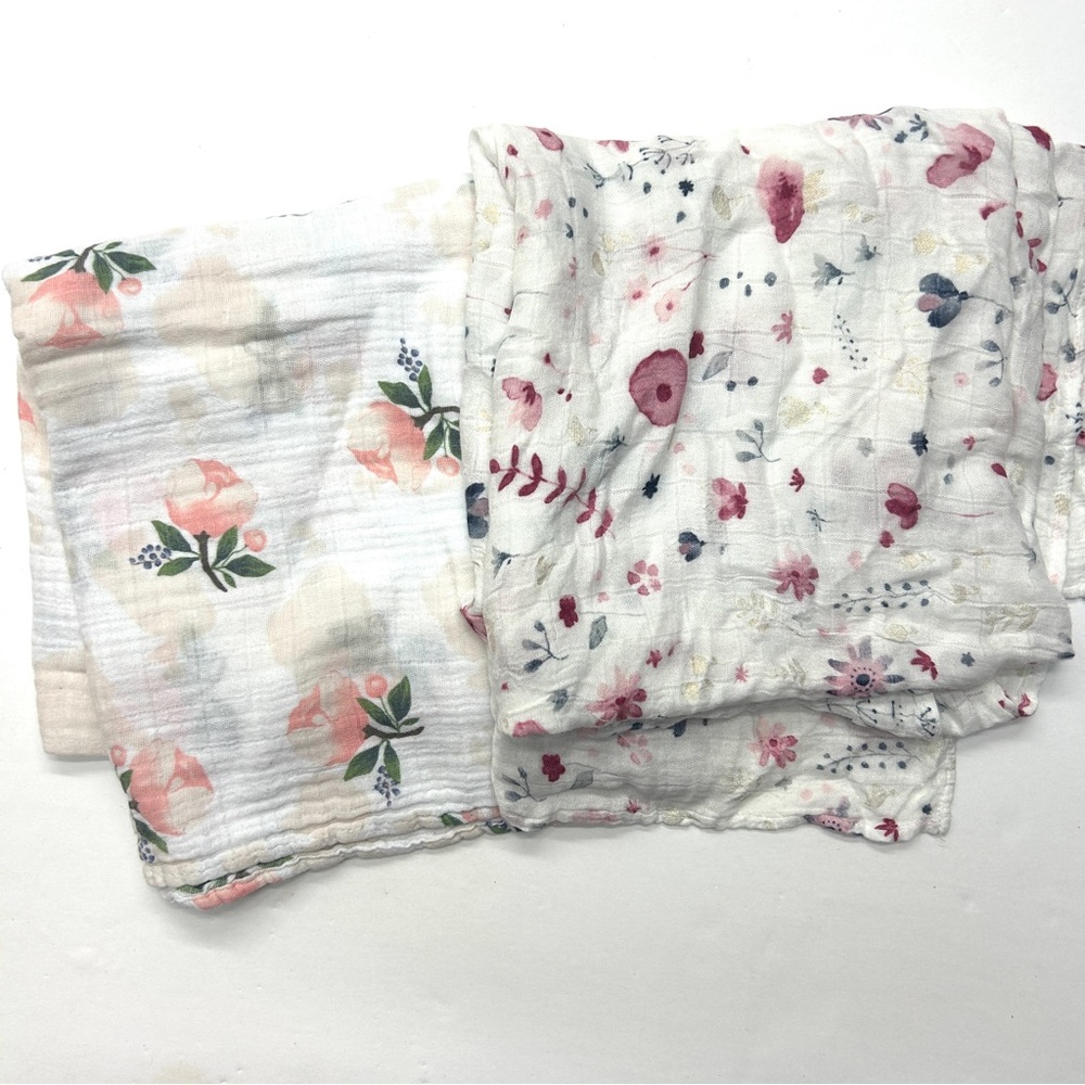 Little Unicorn Floral Garden Print Muslin Swaddle Blankets Bundle Set of 2